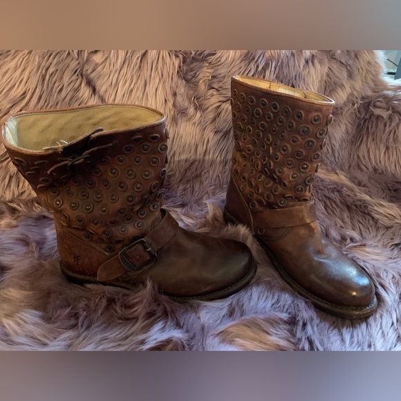 Frye Short Leather Moto Boots Size 7 - Brown - Picture 2 of 5
